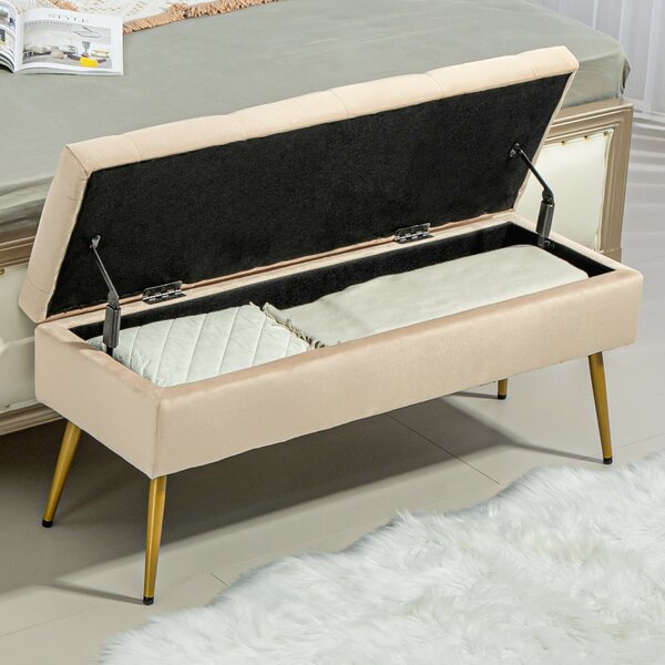 HOMCOM Úložná lavice s čalouněným sedákem, Ottoman se víkem, Bed Bench s sametovým vzhledem, pro chodbu, ložnici, obývací pokoj, kovový rám 102 x 35 x