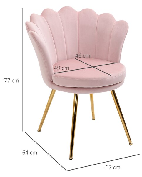 HOMCOM Křeslo do Obývacího Pokoj s Designem ve Tvaru Lotusu, Polstrované Křeslo s Kovovými Nohami, Sametový Vzhled, Jednoduché Křeslo do Ložnice, Růžo