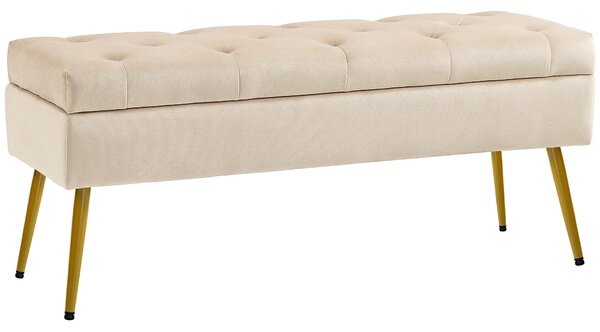 HOMCOM Úložná lavice s čalouněným sedákem, Ottoman se víkem, Bed Bench s sametovým vzhledem, pro chodbu, ložnici, obývací pokoj, kovový rám 102 x 35 x