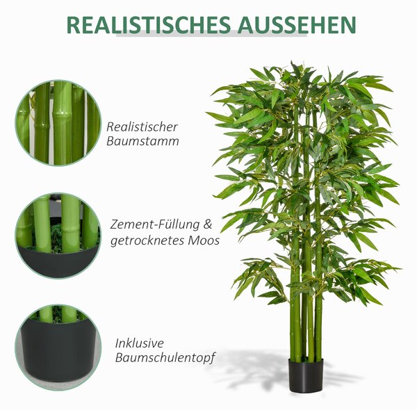 HOMCOM Umělá Bambu 160 cm Velká Umělá Rostlina, Umělý Bambus, Plastové Umělé Rostliny v Květináči, Napodobenina Rostliny pro Obývací Pokoj, Ložnici, K