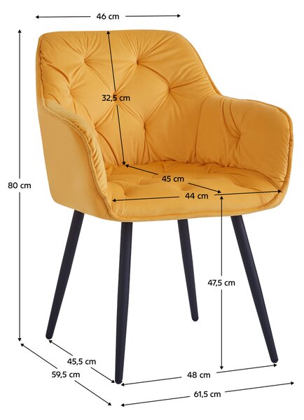 Designové křeslo TIRRA - látka Velvet, žlutá / černá