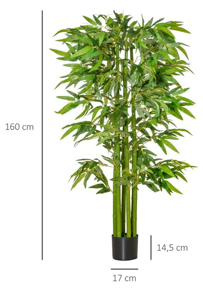 HOMCOM Umělá Bambu 160 cm Velká Umělá Rostlina, Umělý Bambus, Plastové Umělé Rostliny v Květináči, Napodobenina Rostliny pro Obývací Pokoj, Ložnici, K