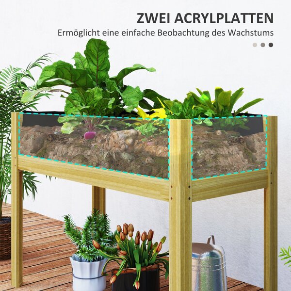 Zvýšený květináč Outsunny s akrylovými panely, odvodňovacími otvory, dřevěný výsadkový box, odolný vůči povětrnostním vlivům, zahradní postel, výsadko