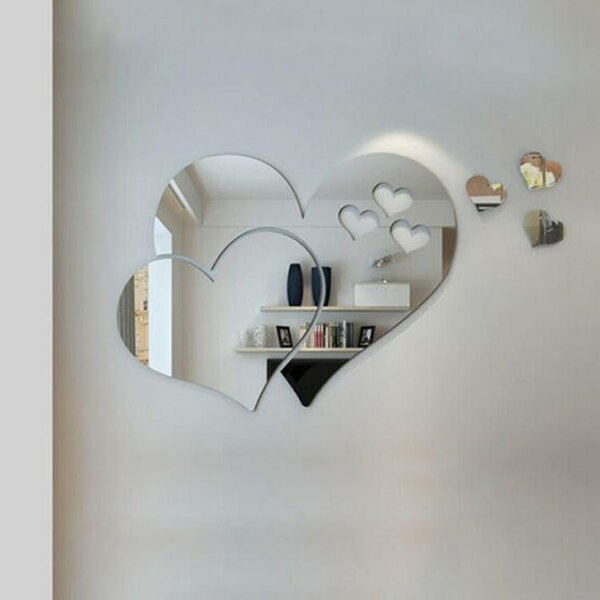 4Leaders Nalepovací zrcadlová dekorace srdce stříbrná 27×22 cm