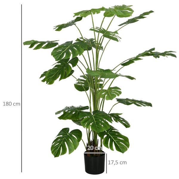 HOMCOM Umělé rostliny, Umělá Monstera Deliciosa, 180 cm vysoká umělá rostlina se 24 větvemi, pokojová rostlina, umělý strom, dekorace pro interiéry, z