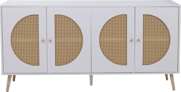 Příborník HWC-P49, skříň komoda s dvířky, příborník úložné prostory, polyratan MDF melamin 80x160x40cm bílá