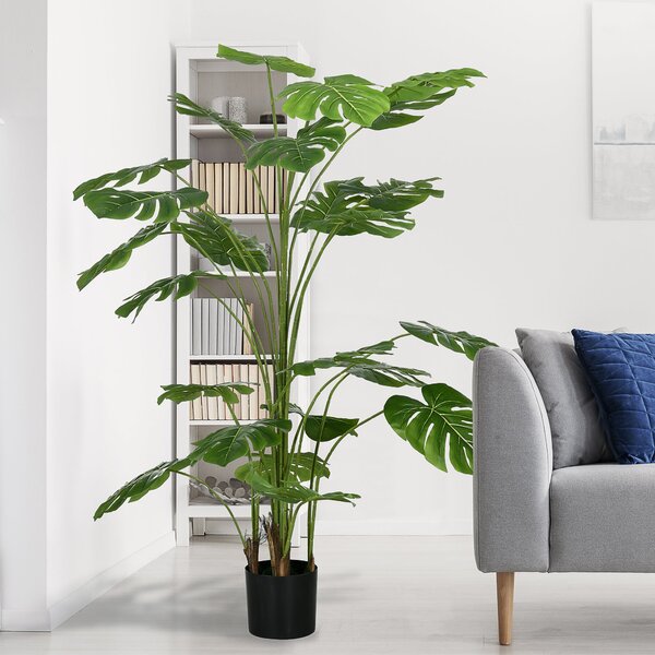 HOMCOM Umělé rostliny, Umělá Monstera Deliciosa, 180 cm vysoká umělá rostlina se 24 větvemi, pokojová rostlina, umělý strom, dekorace pro interiéry, z