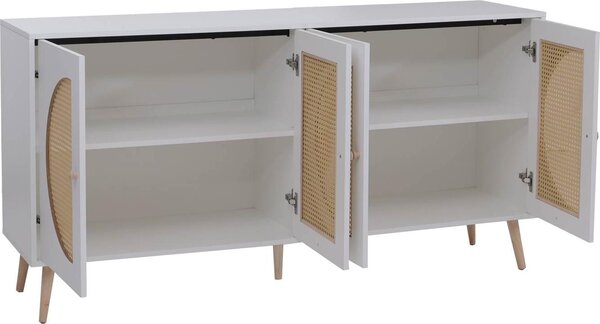 Příborník HWC-P49, skříň komoda s dvířky, příborník úložné prostory, polyratan MDF melamin 80x160x40cm bílá