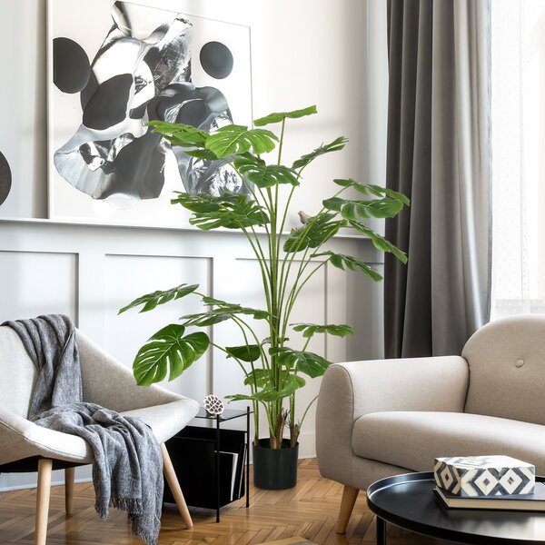 HOMCOM Umělé rostliny, Umělá Monstera Deliciosa, 180 cm vysoká umělá rostlina se 24 větvemi, pokojová rostlina, umělý strom, dekorace pro interiéry, z