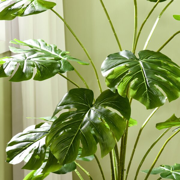 HOMCOM Umělé rostliny, Umělá Monstera Deliciosa, 180 cm vysoká umělá rostlina se 24 větvemi, pokojová rostlina, umělý strom, dekorace pro interiéry, z