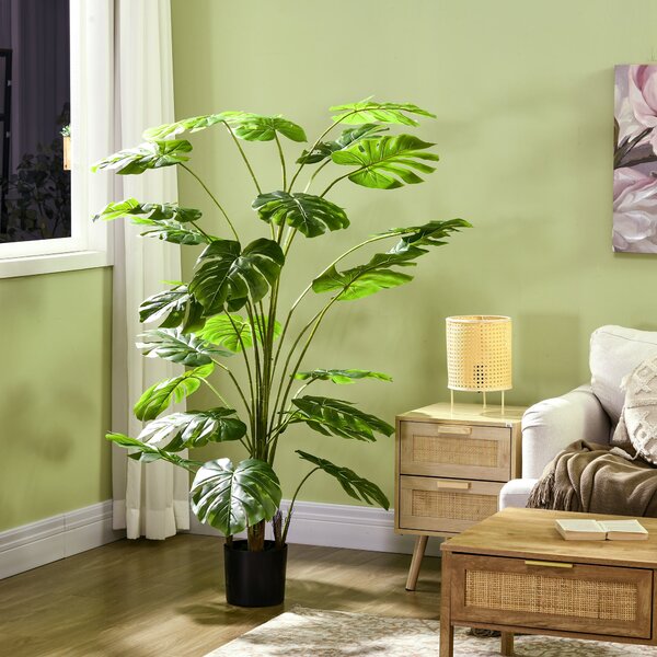 HOMCOM Umělé rostliny, Umělá Monstera Deliciosa, 180 cm vysoká umělá rostlina se 24 větvemi, pokojová rostlina, umělý strom, dekorace pro interiéry, z