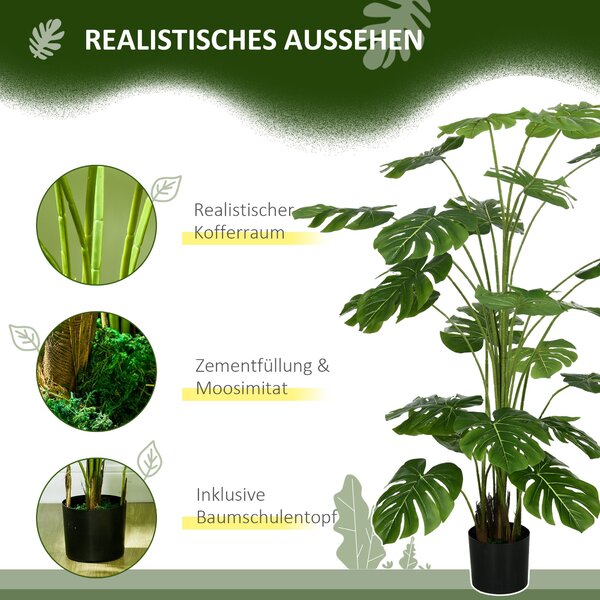 HOMCOM Umělé rostliny, Umělá Monstera Deliciosa, 180 cm vysoká umělá rostlina se 24 větvemi, pokojová rostlina, umělý strom, dekorace pro interiéry, z