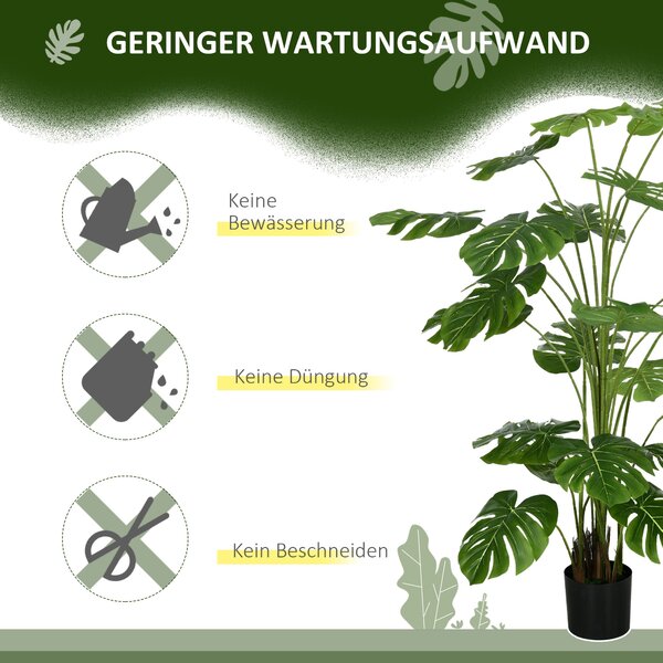 HOMCOM Umělé rostliny, Umělá Monstera Deliciosa, 180 cm vysoká umělá rostlina se 24 větvemi, pokojová rostlina, umělý strom, dekorace pro interiéry, z