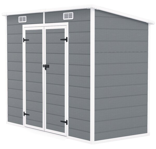 Zahradní domek Outsunny 2,54 m², voděodolný zahradní dům s podlahou a pultovou střechou, 238x125x183/165 cm, nářaďový domek s uzamykatelnými dveřmi, o