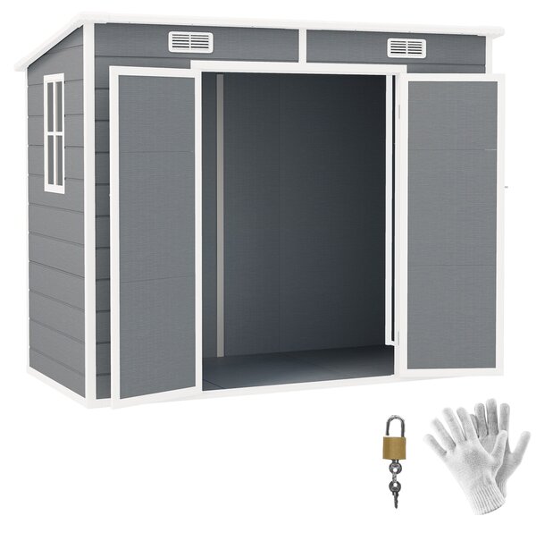 Zahradní domek Outsunny 2,54 m², voděodolný zahradní dům s podlahou a pultovou střechou, 238x125x183/165 cm, nářaďový domek s uzamykatelnými dveřmi, o