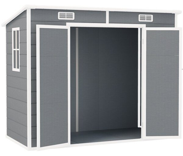 Zahradní domek Outsunny 2,54 m², voděodolný zahradní dům s podlahou a pultovou střechou, 238x125x183/165 cm, nářaďový domek s uzamykatelnými dveřmi, o