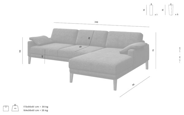 Rohová pohovka musso tufted 248 cm antracit pravá