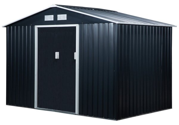 Outsunny Zahradní Kůlna 4,9 m², Zahradní Dům s Šikmou Střechou, Posuvné Dveře, Základna, 277 x 195 x 192 cm, Kůlna z Pozinkované Oceli, Odolná Vůči Po