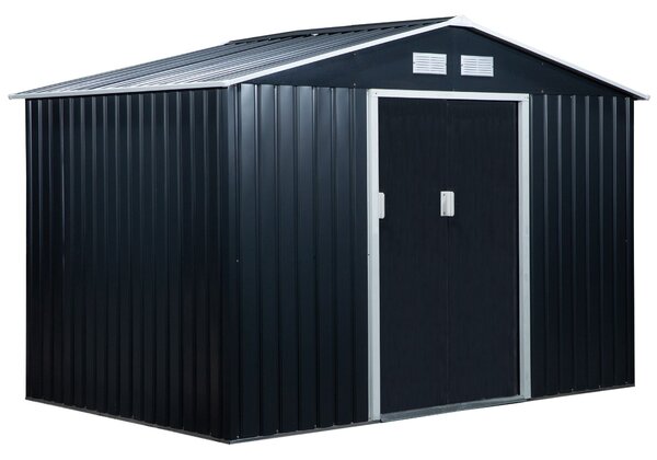 Outsunny Zahradní Kůlna 4,9 m², Zahradní Dům s Šikmou Střechou, Posuvné Dveře, Základna, 277 x 195 x 192 cm, Kůlna z Pozinkované Oceli, Odolná Vůči Po