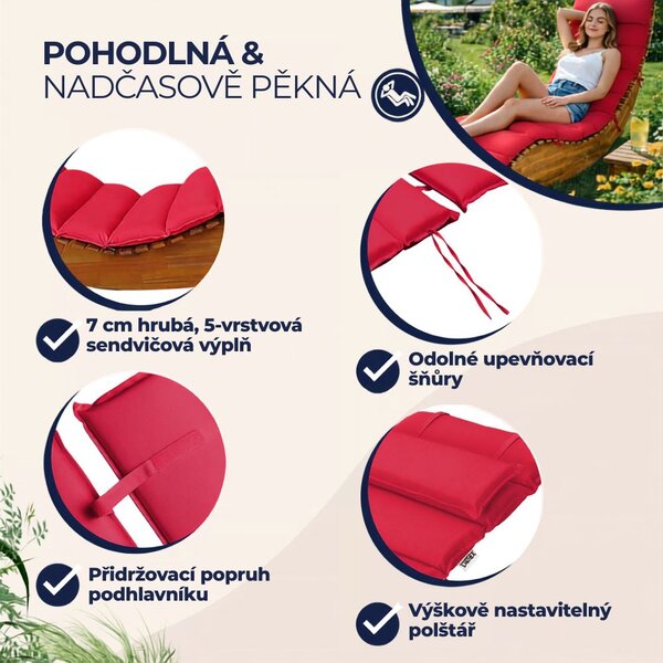 Podložka na saunové lehátko BALI, 58x7x177cmcm, červená Detex