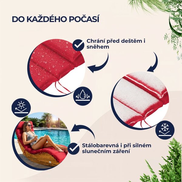 Podložka na saunové lehátko BALI, 58x7x177cmcm, červená Detex