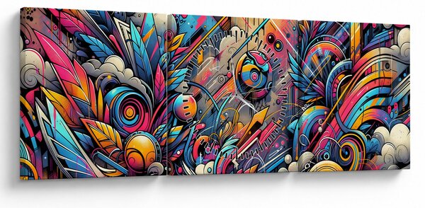 Obraz - Pestrobarevné graffiti (s hodinami) (90x30 cm)