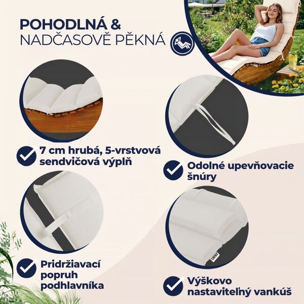 Podložka na saunové lehátko BALI, 58x7x177cmcm, béžová Detex
