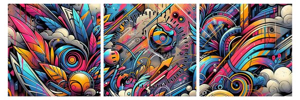 Obraz - Pestrobarevné graffiti (s hodinami) (90x30 cm)