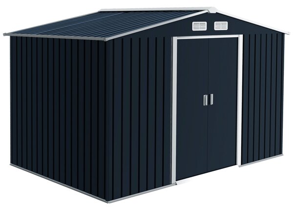 Outsunny Zahradní Kůlna 4,9 m², Zahradní Dům s Šikmou Střechou, Posuvné Dveře, Základna, 277 x 195 x 192 cm, Kůlna z Pozinkované Oceli, Odolná Vůči Po
