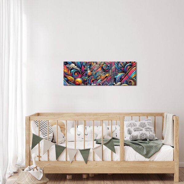 Obraz - Pestrobarevné graffiti (s hodinami) (90x30 cm)