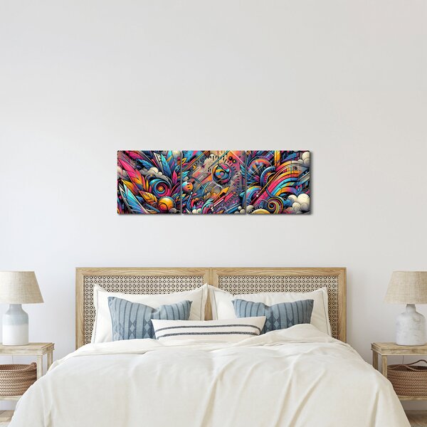 Obraz - Pestrobarevné graffiti (s hodinami) (90x30 cm)