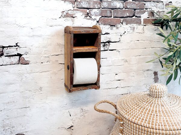 Dřevěný nástěnný držák na toaletní papír Brick více antik - 15*10*30 cm