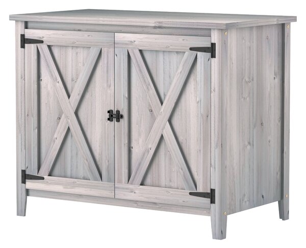 Zahradní kabinet Outsunny, dřevěná odolná kůlna na nářadí 110x60x88,5cm, zahradní domek s dvěřmi, policemi, skříní na nářadí, kůlna na zahradu pro pat