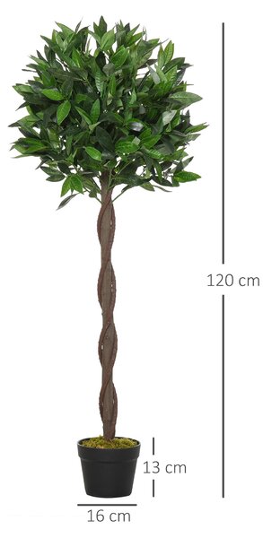 Sada 2 umělých vavřínových stromů Outsunny, 120 cm umělé rostliny v cementových květináčích, interiérové rostliny, umělé rostliny pro interiér a exter