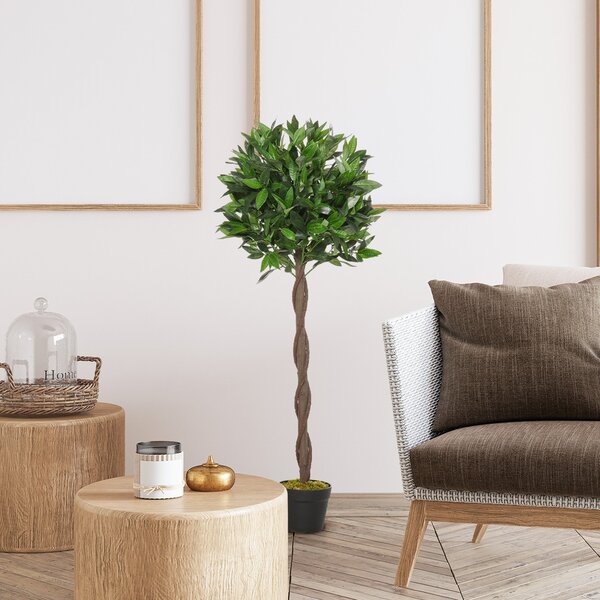 Sada 2 umělých vavřínových stromů Outsunny, 120 cm umělé rostliny v cementových květináčích, interiérové rostliny, umělé rostliny pro interiér a exter