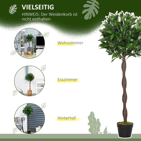 Sada 2 umělých vavřínových stromů Outsunny, 120 cm umělé rostliny v cementových květináčích, interiérové rostliny, umělé rostliny pro interiér a exter