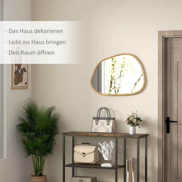 HOMCOM Asymetrické nástěnné zrcadlo, 70 x 50 cm koupelnové zrcadlo s dřevěným rámem, dekorativní zrcadlo do koupelny, obývacího pokoje, chodby a ložni