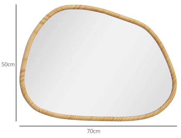 HOMCOM Asymetrické nástěnné zrcadlo, 70 x 50 cm koupelnové zrcadlo s dřevěným rámem, dekorativní zrcadlo do koupelny, obývacího pokoje, chodby a ložni
