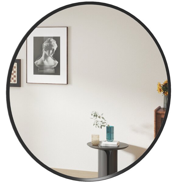 HOMCOM Zrcadlo na zeď, kulaté 60 x 60 cm s hliníkovým rámem, dekorativní zrcadlo do koupelny, obývacího pokoje a ložnice, černé | Aosom