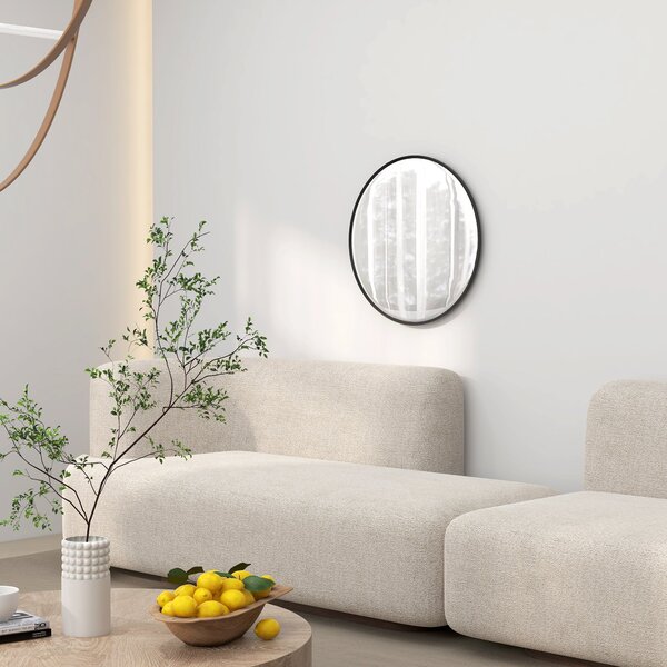 HOMCOM Zrcadlo na zeď, kulaté 60 x 60 cm s hliníkovým rámem, dekorativní zrcadlo do koupelny, obývacího pokoje a ložnice, černé | Aosom