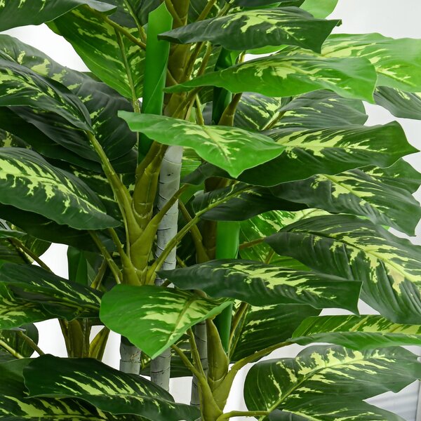 HOMCOM Umělá Dieffenbachia Velká 120 cm, Umělá Rostlina Dieffenbachia v Květináči, Umělé Stromy s Umělou Trávou pro Dekoraci Obývacího Pokoj a Ložnice