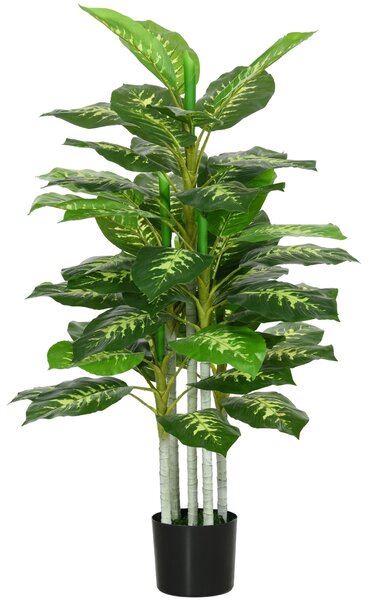 HOMCOM Umělá Dieffenbachia Velká 120 cm, Umělá Rostlina Dieffenbachia v Květináči, Umělé Stromy s Umělou Trávou pro Dekoraci Obývacího Pokoj a Ložnice