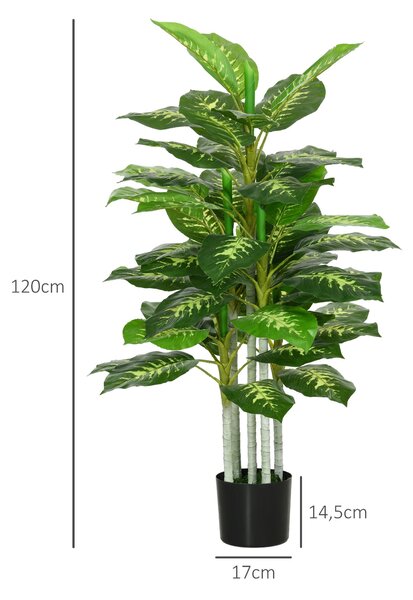 HOMCOM Umělá Dieffenbachia Velká 120 cm, Umělá Rostlina Dieffenbachia v Květináči, Umělé Stromy s Umělou Trávou pro Dekoraci Obývacího Pokoj a Ložnice
