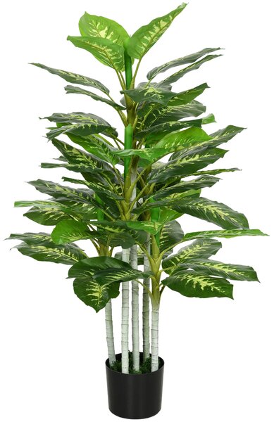 HOMCOM Umělá Dieffenbachia Velká 120 cm, Umělá Rostlina Dieffenbachia v Květináči, Umělé Stromy s Umělou Trávou pro Dekoraci Obývacího Pokoj a Ložnice