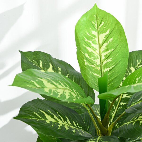 HOMCOM Umělá Dieffenbachia Velká 120 cm, Umělá Rostlina Dieffenbachia v Květináči, Umělé Stromy s Umělou Trávou pro Dekoraci Obývacího Pokoj a Ložnice