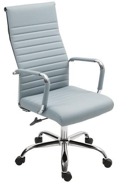 Ergonomická kancelářská židle Vinsetto s houpací funkcí, výškově nastavitelná otočná židle s područky, umělá kůže, světle šedá | Aosom