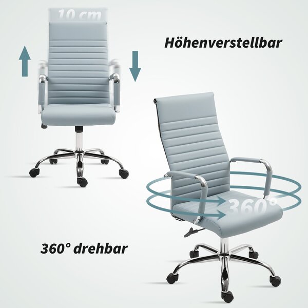 Ergonomická kancelářská židle Vinsetto s houpací funkcí, výškově nastavitelná otočná židle s područky, umělá kůže, světle šedá | Aosom