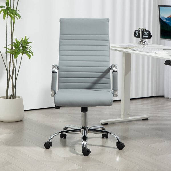 Ergonomická kancelářská židle Vinsetto s houpací funkcí, výškově nastavitelná otočná židle s područky, umělá kůže, světle šedá | Aosom