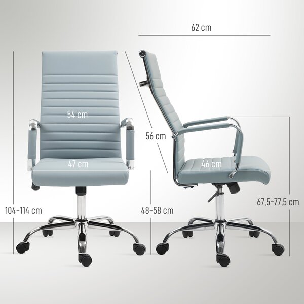 Ergonomická kancelářská židle Vinsetto s houpací funkcí, výškově nastavitelná otočná židle s područky, umělá kůže, světle šedá | Aosom