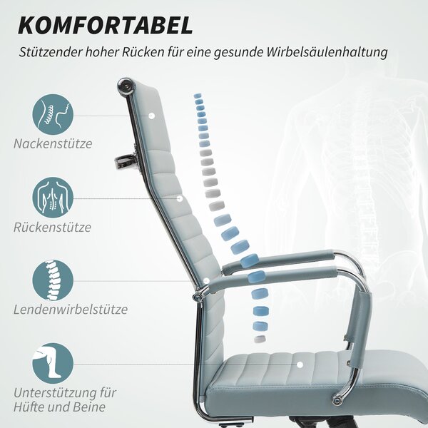 Ergonomická kancelářská židle Vinsetto s houpací funkcí, výškově nastavitelná otočná židle s područky, umělá kůže, světle šedá | Aosom